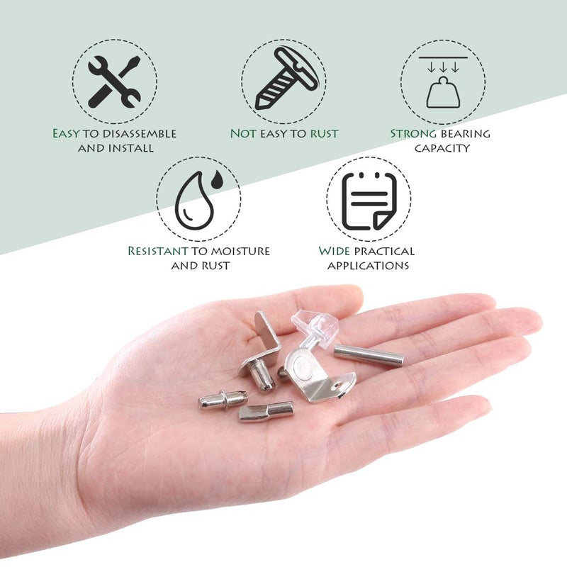 Keadic 160Pcs Nickel Plated Shelf Pegs Shelves Pins Kit, 5 Styles Hardware Heavy Duty Shelf Pin Cabinet Furniture Shelf Pins Support Bracket Pegs Cabinet Support Shelf Pins for Furniture (5mm & 6mm) - Image 2